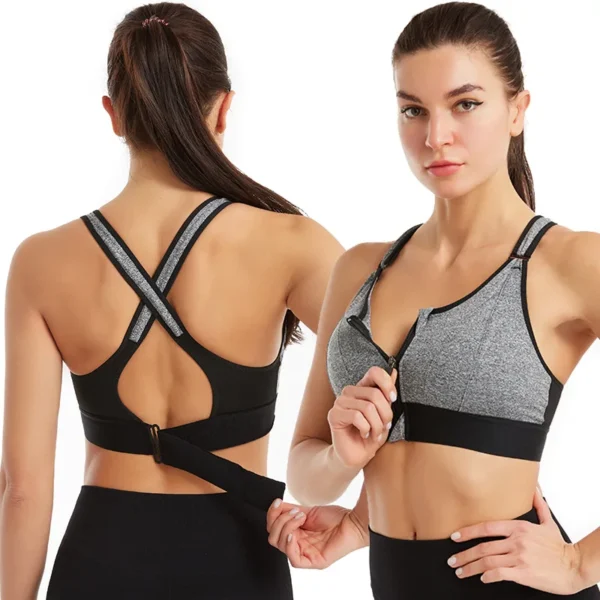 Women Sports Bras Tights Crop Top Yoga Vest Front Zipper Plus Size Adjustable Strap Shockproof Gym Fitness Athletic Brassiere - Image 3